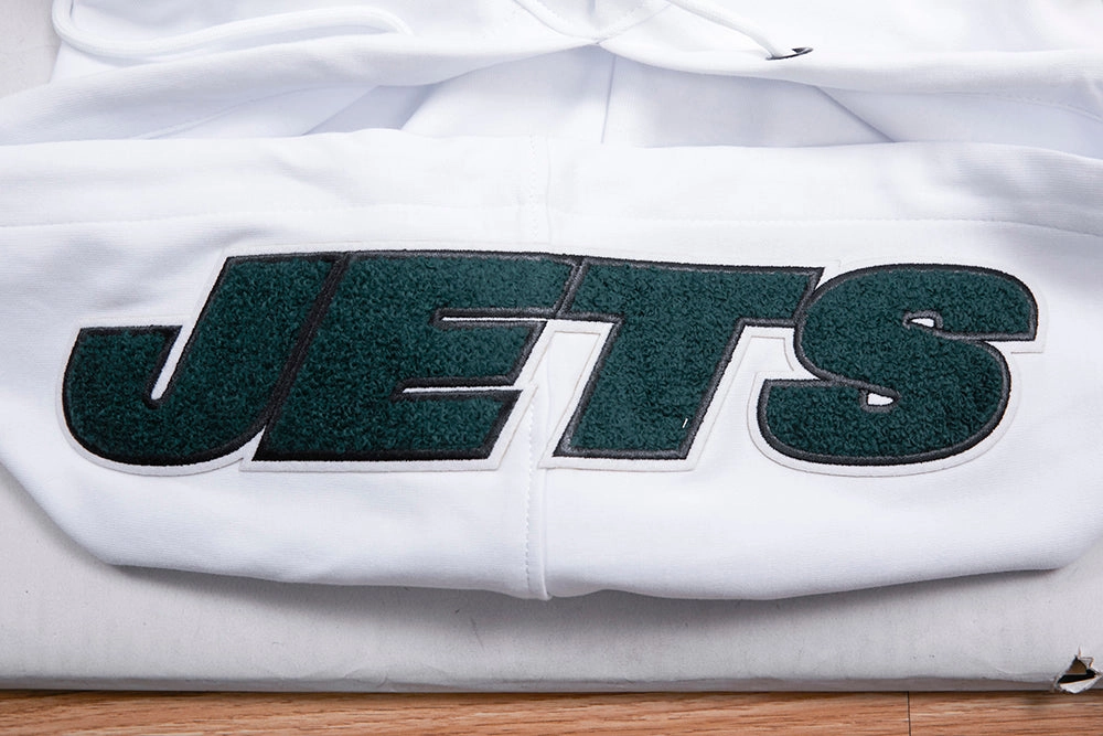 NFL NEW YORK JETS CLASSIC CHENILLE MEN'S DOUBLE KNIT PULLOVER HOODIE (WHITE)