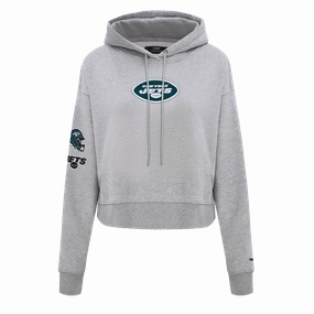 NFL NEW YORK JETS CLASSIC WOMEN'S CROPPED FLEECE PULLOVER HOODIE (HEATHER GREY)