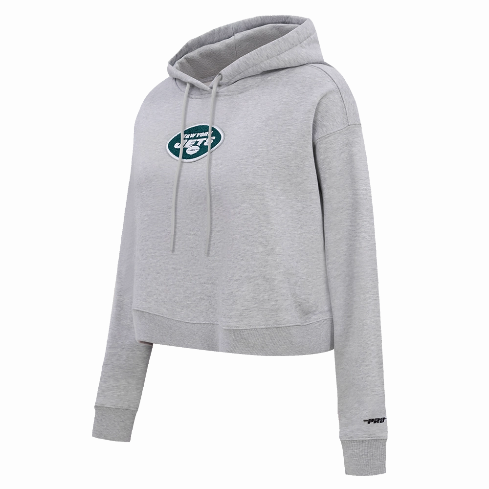 NFL NEW YORK JETS CLASSIC WOMEN'S CROPPED FLEECE PULLOVER HOODIE (HEATHER GREY)