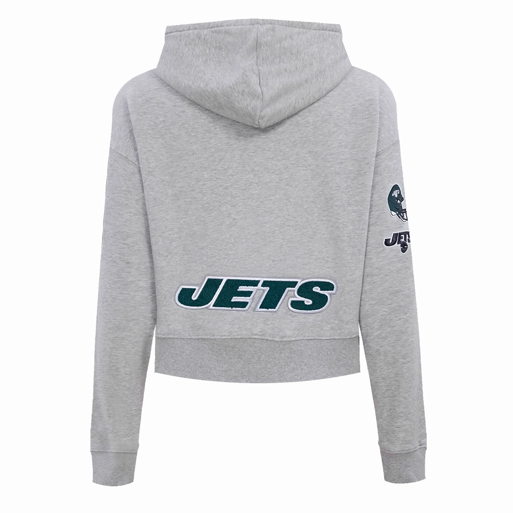 NFL NEW YORK JETS CLASSIC WOMEN'S CROPPED FLEECE PULLOVER HOODIE (HEATHER GREY)
