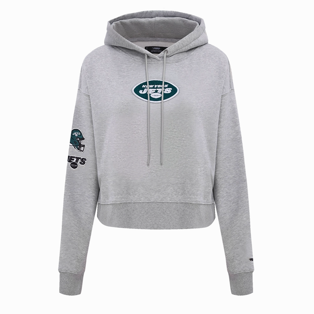 NFL NEW YORK JETS CLASSIC WOMEN'S CROPPED FLEECE PULLOVER HOODIE (HEATHER GREY)