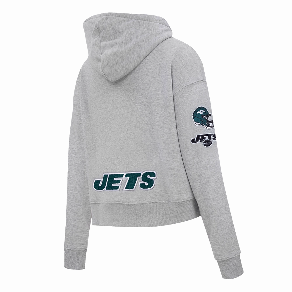 NFL NEW YORK JETS CLASSIC WOMEN'S CROPPED FLEECE PULLOVER HOODIE (HEATHER GREY)