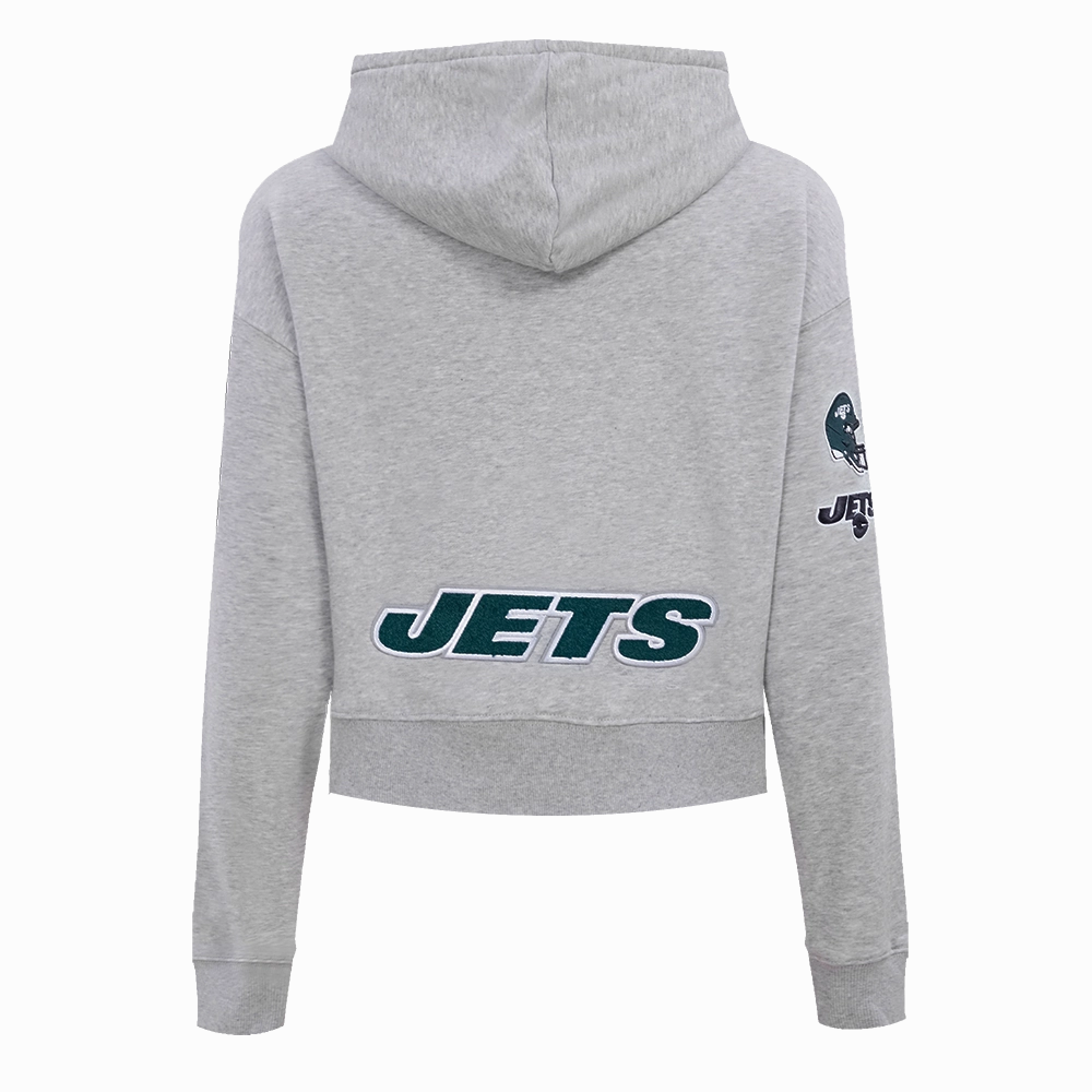 NFL NEW YORK JETS CLASSIC WOMEN'S CROPPED FLEECE PULLOVER HOODIE (HEATHER GREY)