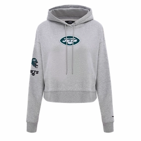 NFL NEW YORK JETS CLASSIC WOMEN'S CROPPED FLEECE PULLOVER HOODIE (HEATHER GREY)
