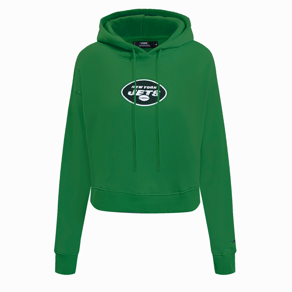 NFL NEW YORK JETS CLASSIC WOMEN'S CROPPED FLEECE PULLOVER HOODIE (KELLY GREEN)