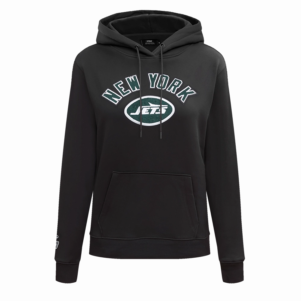 NFL NEW YORK JETS CLASSIC WOMEN'S FLEECE PULLOVER HOODIE (BLACK)