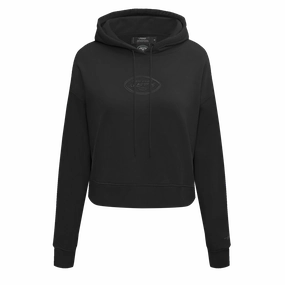 NFL NEW YORK JETS NEUTRAL WOMEN'S CROPPED PULLOVER HOODIE (BLACK)