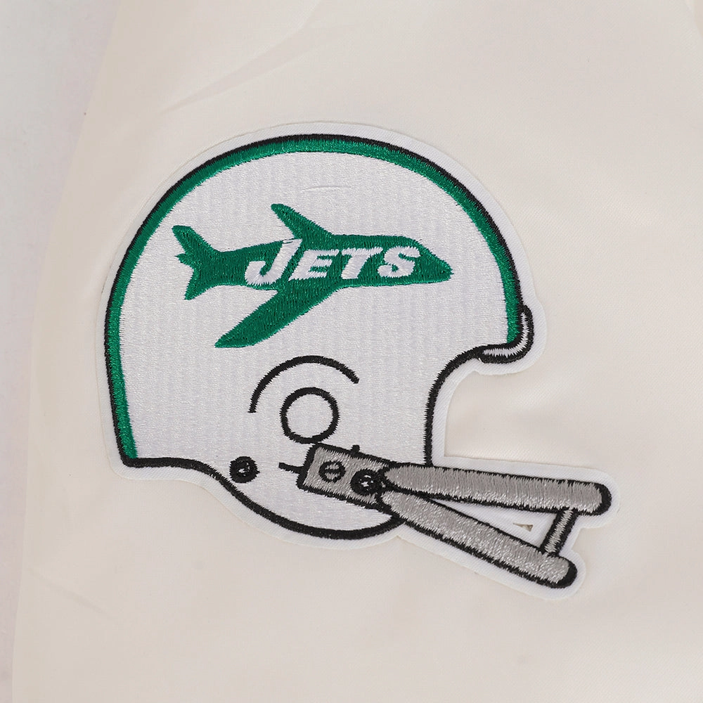 NFL NEW YORK JETS RETRO CLASSIC WOMEN'S RIB SATIN JACKET (EGGSHELL/ KELLY GREEN)