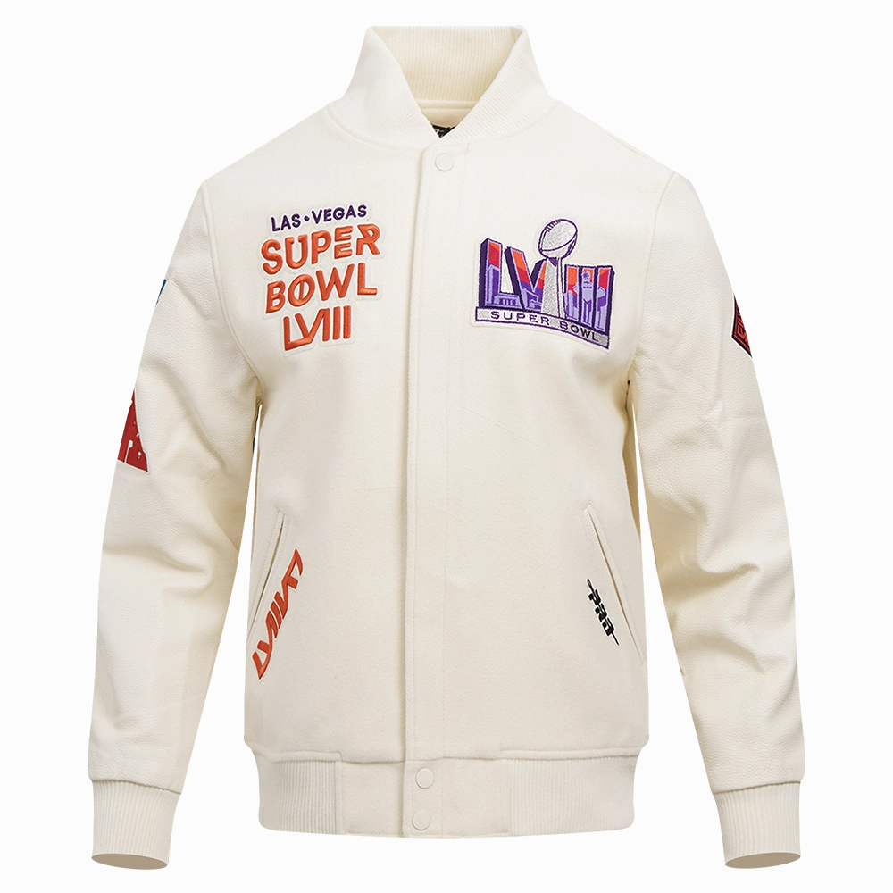 NFL NFL SUPERBOWL LVIII MEN'S WOOL VARSITY JACKET (EGGSHELL)
