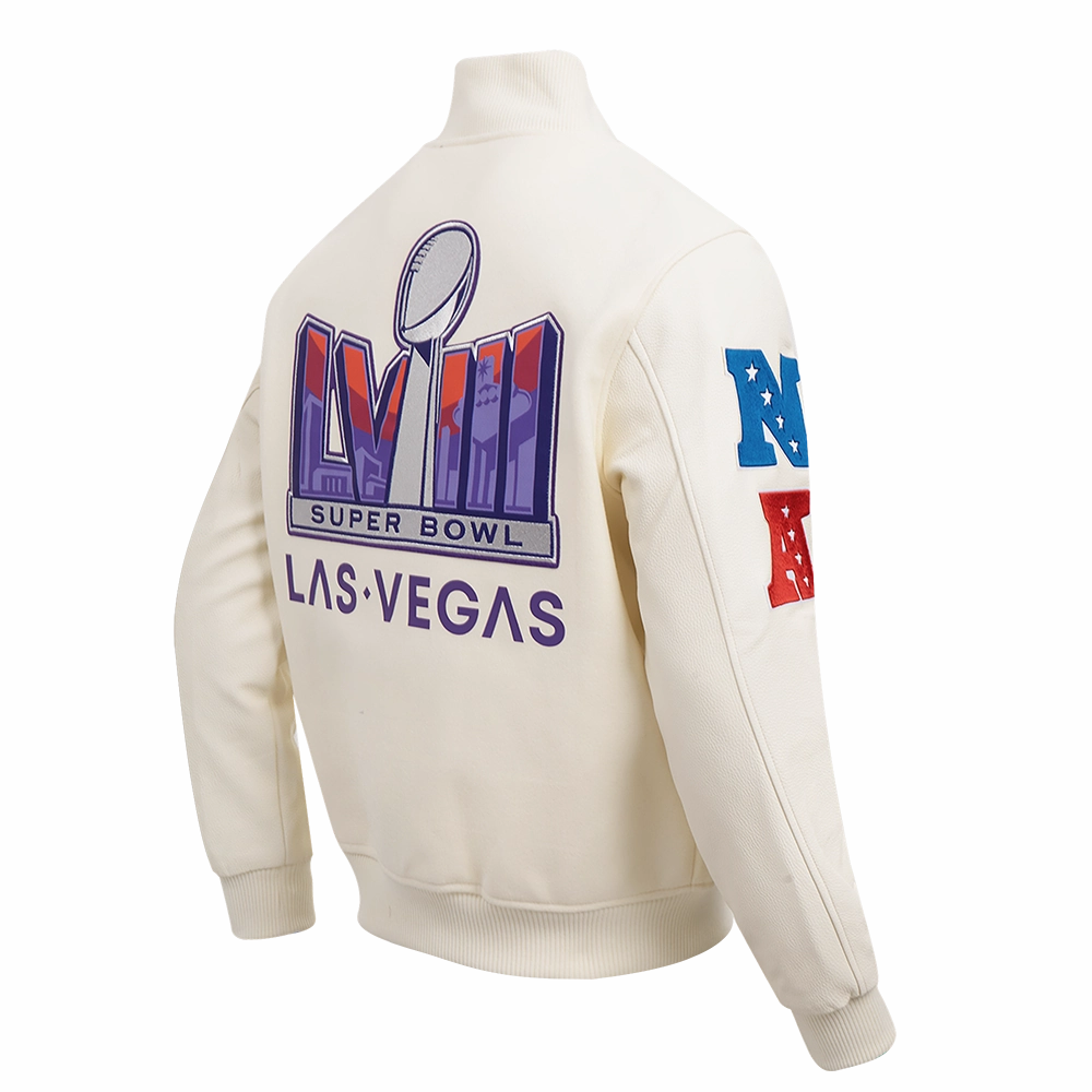 NFL NFL SUPERBOWL LVIII MEN'S WOOL VARSITY JACKET (EGGSHELL)