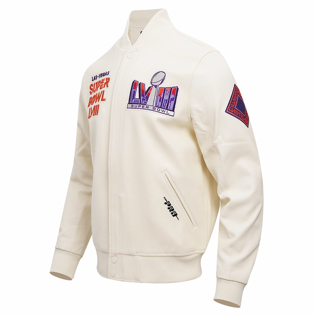 NFL NFL SUPERBOWL LVIII MEN'S WOOL VARSITY JACKET (EGGSHELL)