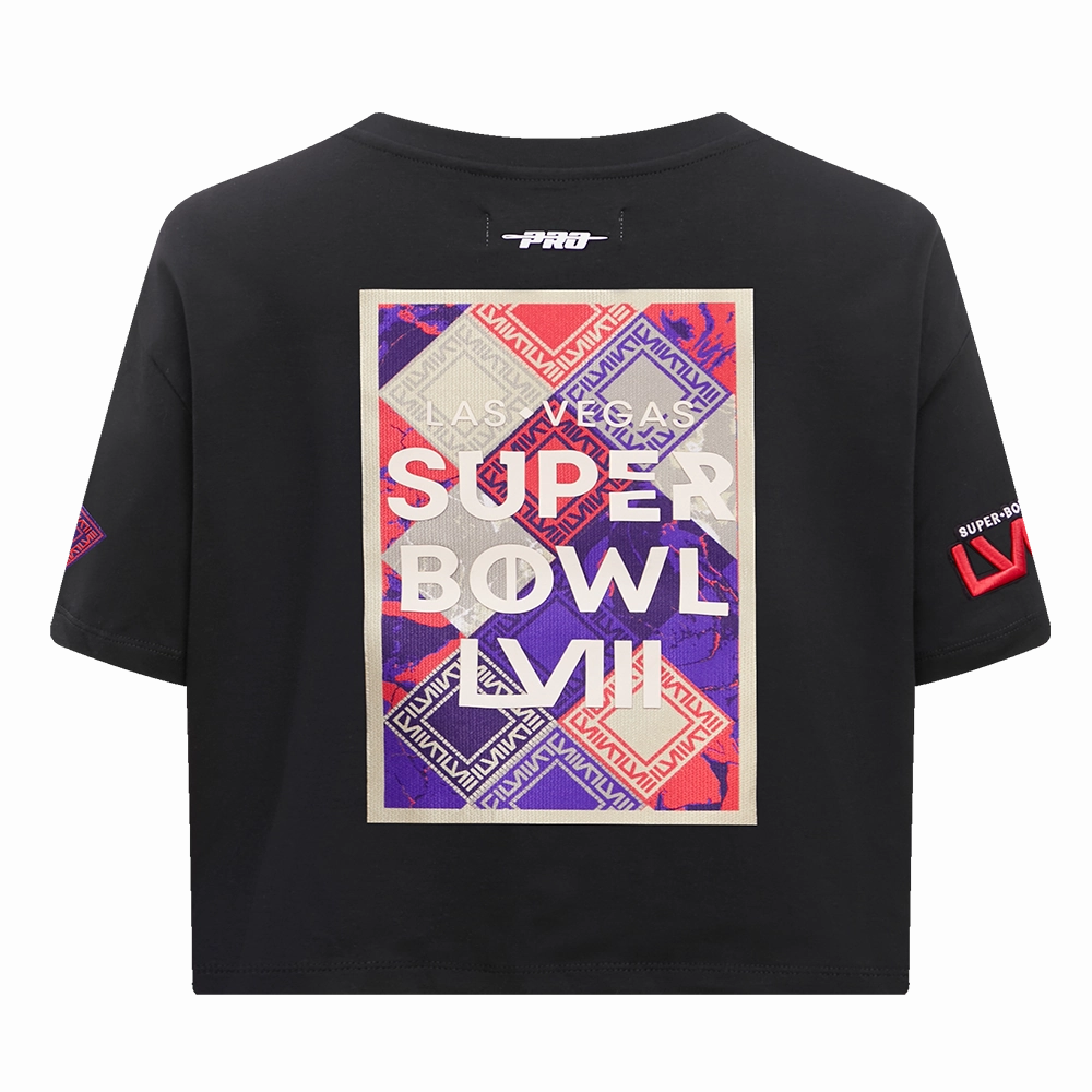 NFL NFL SUPERBOWL LVIII SINGLE JERSEY BOXY WOMEN'S TEE (BLACK)