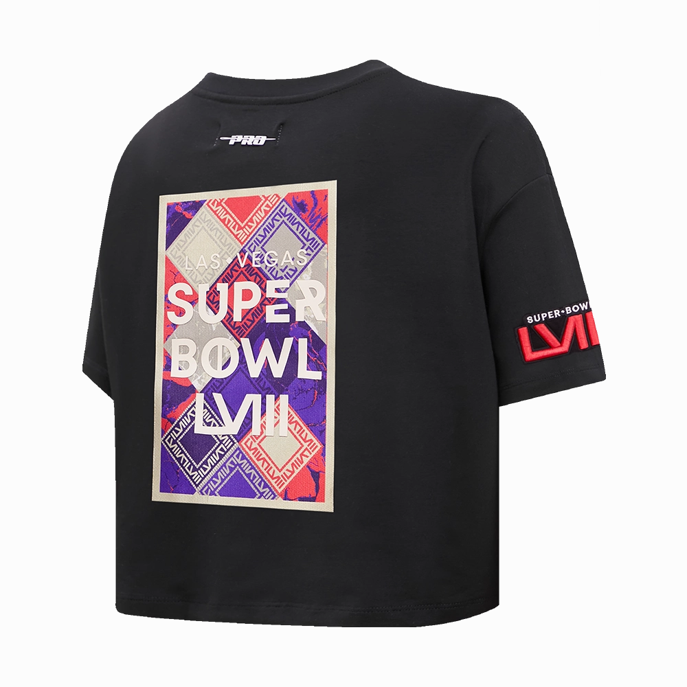 NFL NFL SUPERBOWL LVIII SINGLE JERSEY BOXY WOMEN'S TEE (BLACK)