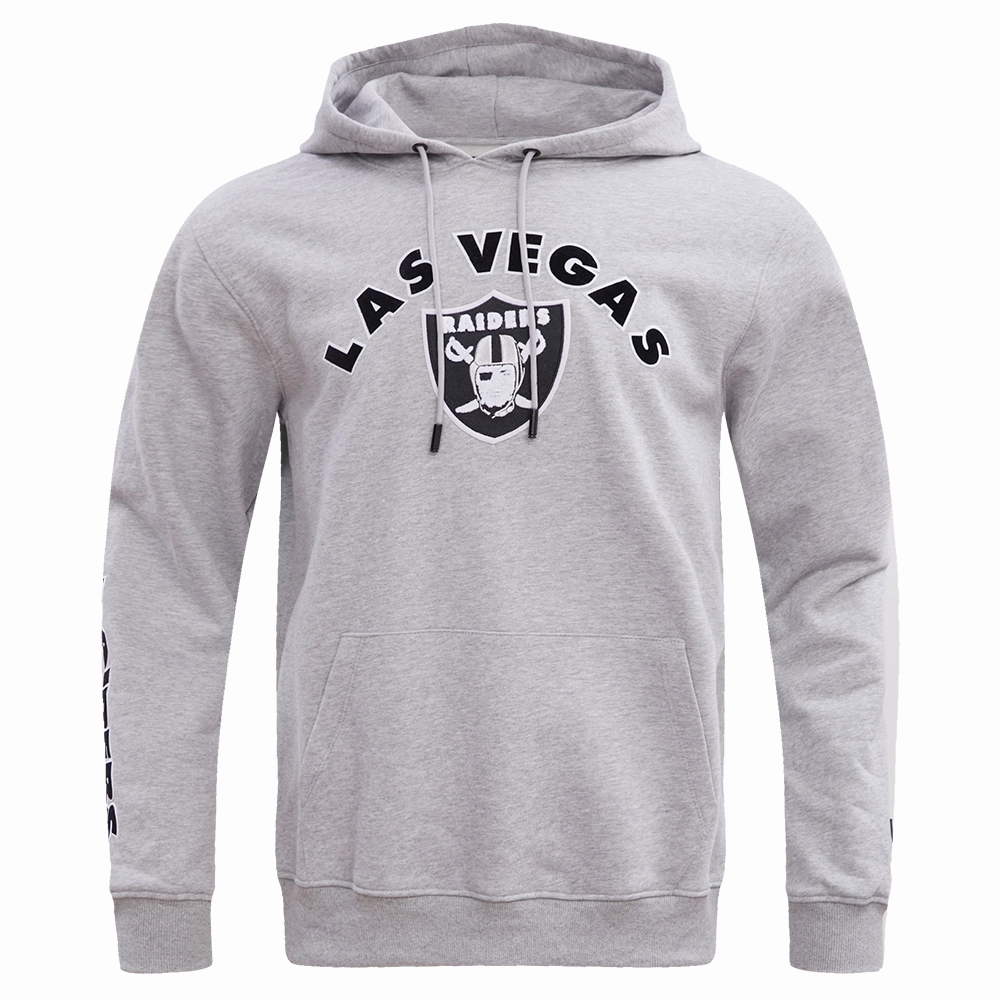 NFL OAKLAND RAIDERS CLASSIC BRISTLE FLEECE PULLOVER HOODIE (HEATHER GREY)