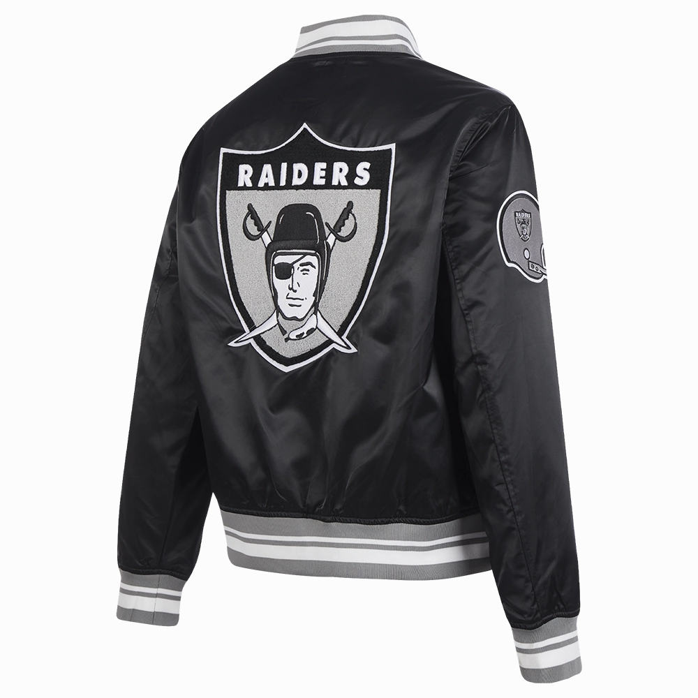 NFL OAKLAND RAIDERS RETRO CLASSIC WOMEN'S RIB SATIN JACKET (BLACK/GREY)