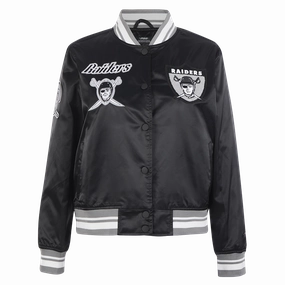 NFL OAKLAND RAIDERS RETRO CLASSIC WOMEN'S RIB SATIN JACKET (BLACK/GREY)