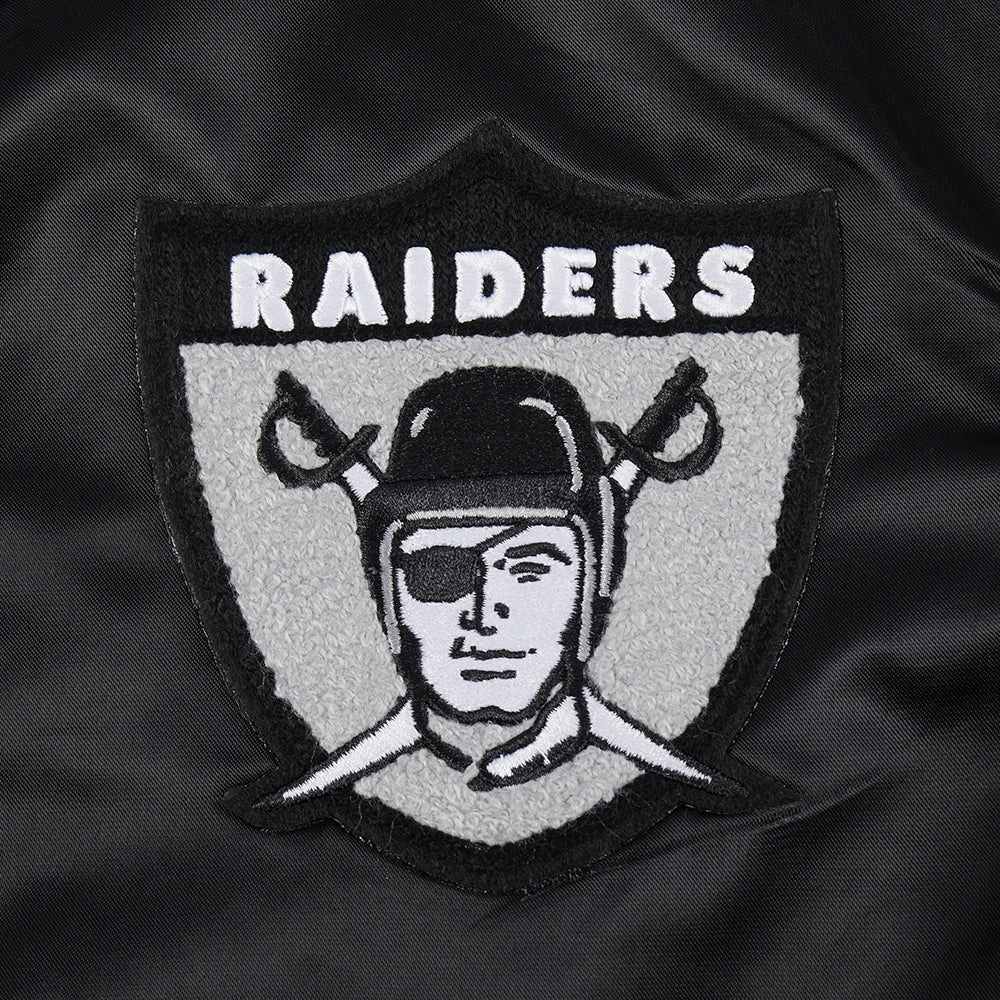 NFL OAKLAND RAIDERS RETRO CLASSIC WOMEN'S RIB SATIN JACKET (BLACK/GREY)