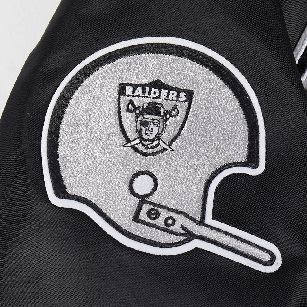 NFL OAKLAND RAIDERS RETRO CLASSIC WOMEN'S RIB SATIN JACKET (BLACK/GREY)