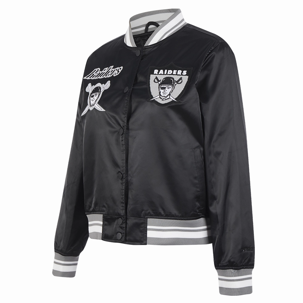 NFL OAKLAND RAIDERS RETRO CLASSIC WOMEN'S RIB SATIN JACKET (BLACK/GREY)