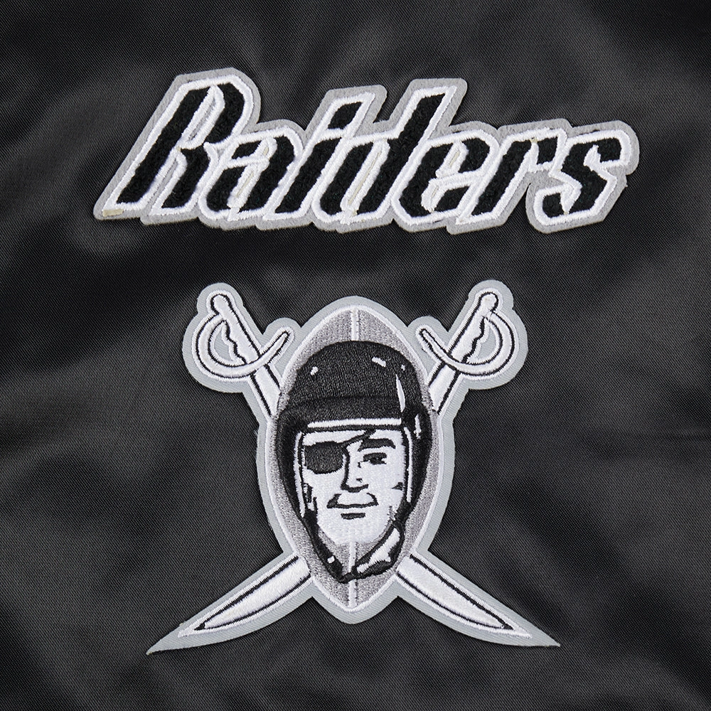 NFL OAKLAND RAIDERS RETRO CLASSIC WOMEN'S RIB SATIN JACKET (BLACK/GREY)