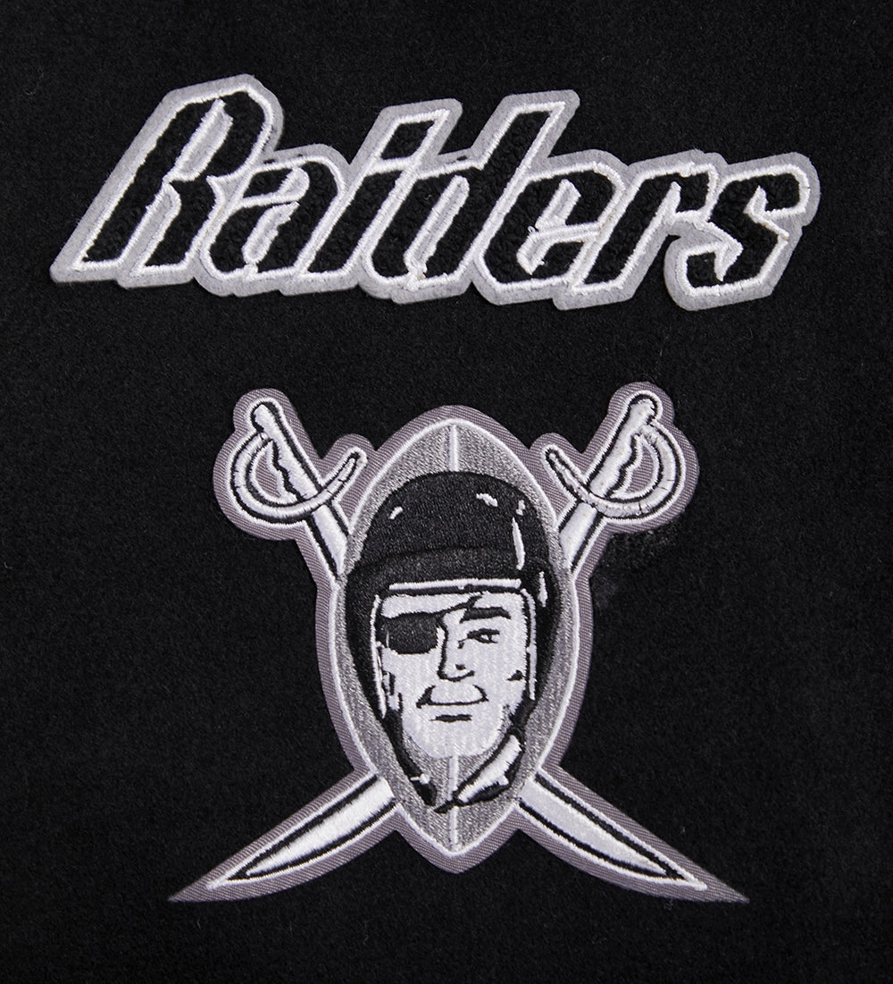 NFL OAKLAND RAIDERS RETRO CLASSIC WOMEN'S RIB WOOL VARSITY JACKET (BLACK/WHITE)