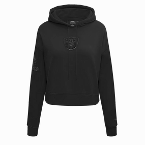 NFL OAKLAND RAIDERS TRIPLE BLACK WOMEN'S CROPPED PULLOVER HOODIE (TRIPLE BLACK)