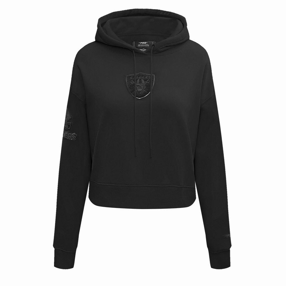 NFL OAKLAND RAIDERS TRIPLE BLACK WOMEN'S CROPPED PULLOVER HOODIE (TRIPLE BLACK)