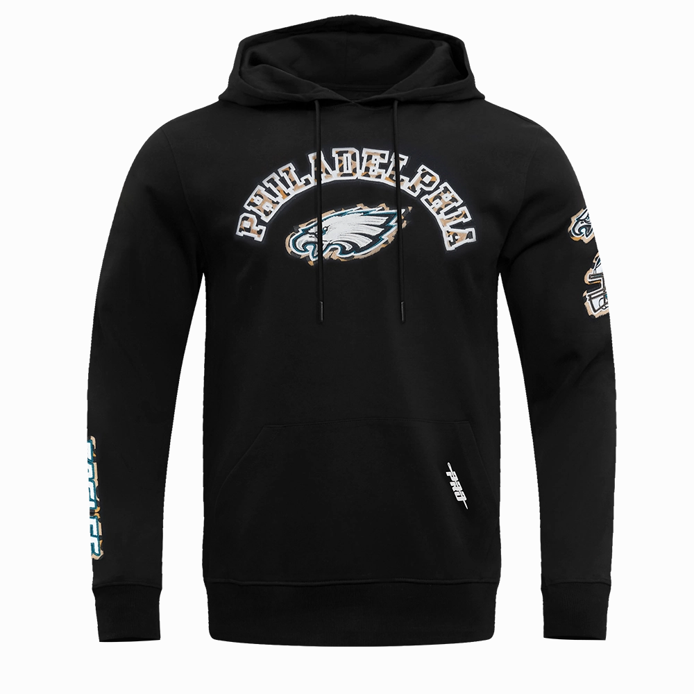 NFL PHILADELPHIA EAGLES ANIMAL PRINT DOUBLE KNIT MEN'S PULLOVER HOODIE (BLACK)