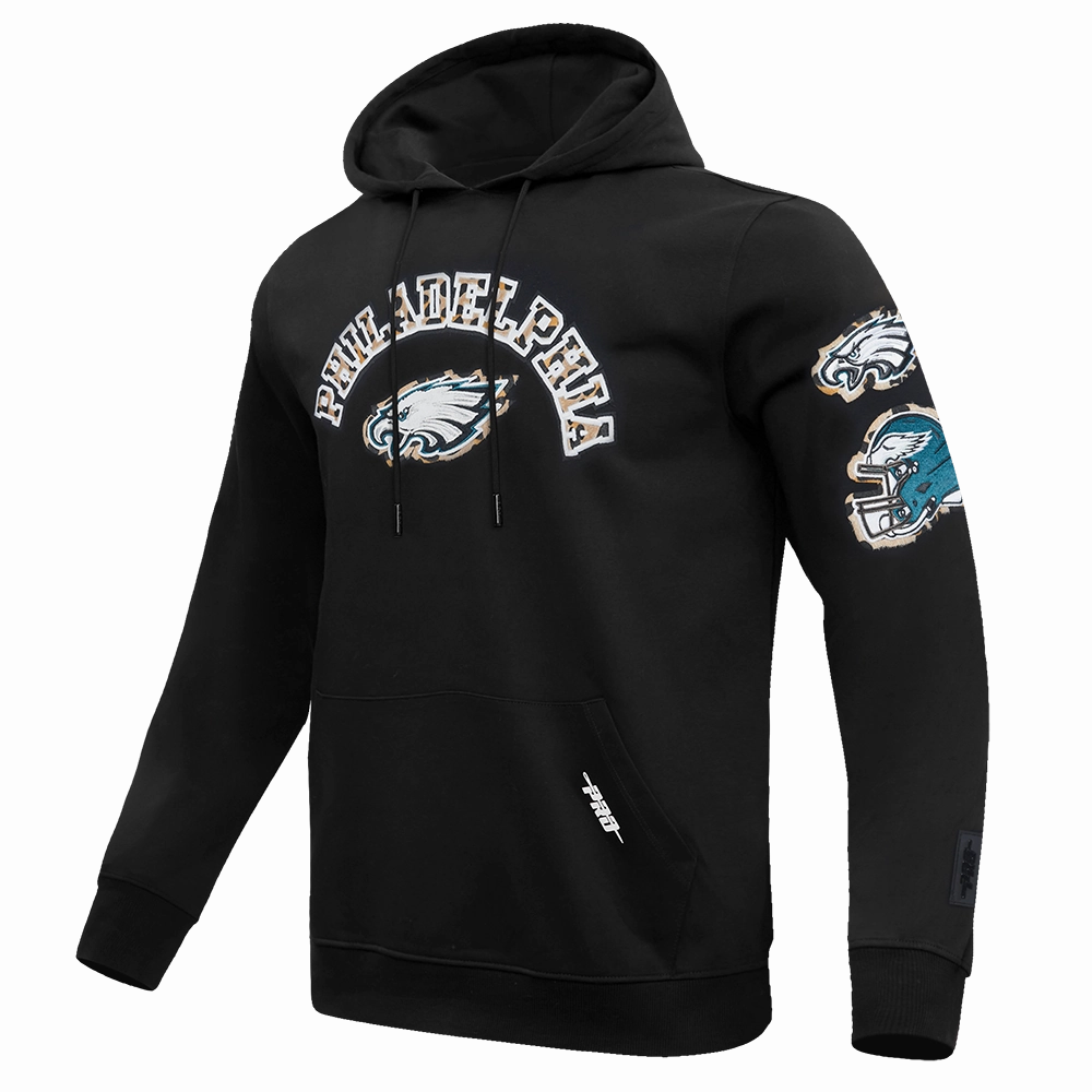 NFL PHILADELPHIA EAGLES ANIMAL PRINT DOUBLE KNIT MEN'S PULLOVER HOODIE (BLACK)
