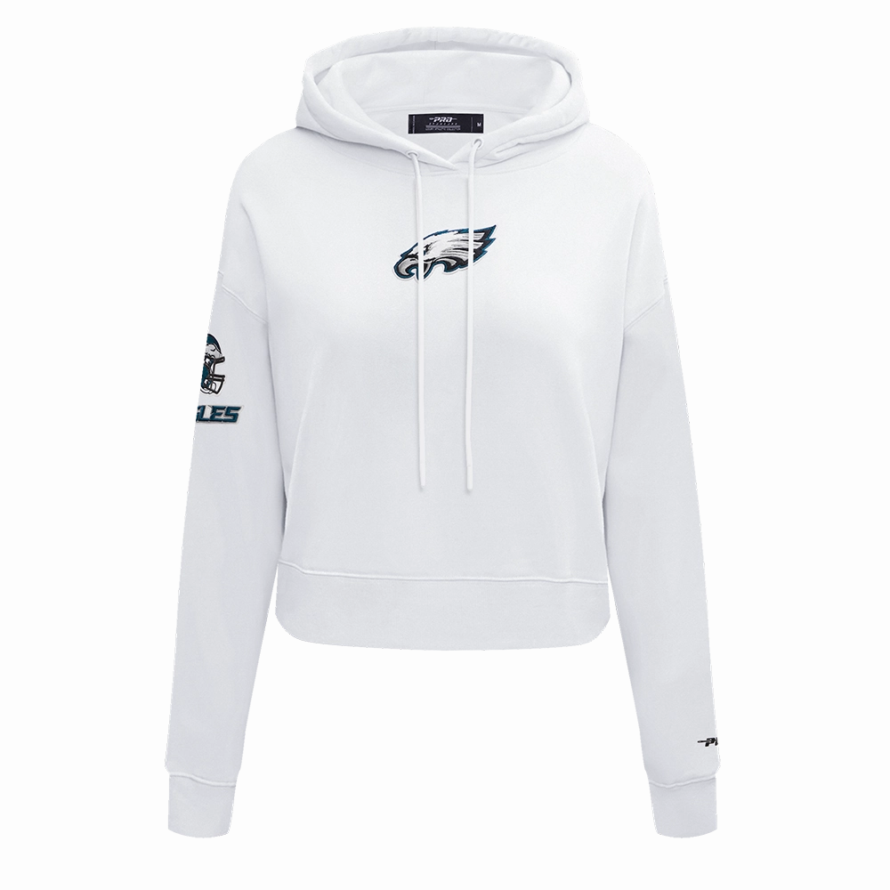 NFL PHILADELPHIA EAGLES CLASSIC WOMEN'S FLEECE CROPPED PULLOVER HOODIE (WHITE)
