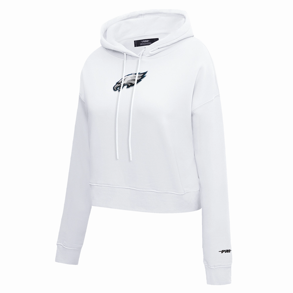 NFL PHILADELPHIA EAGLES CLASSIC WOMEN'S FLEECE CROPPED PULLOVER HOODIE (WHITE)