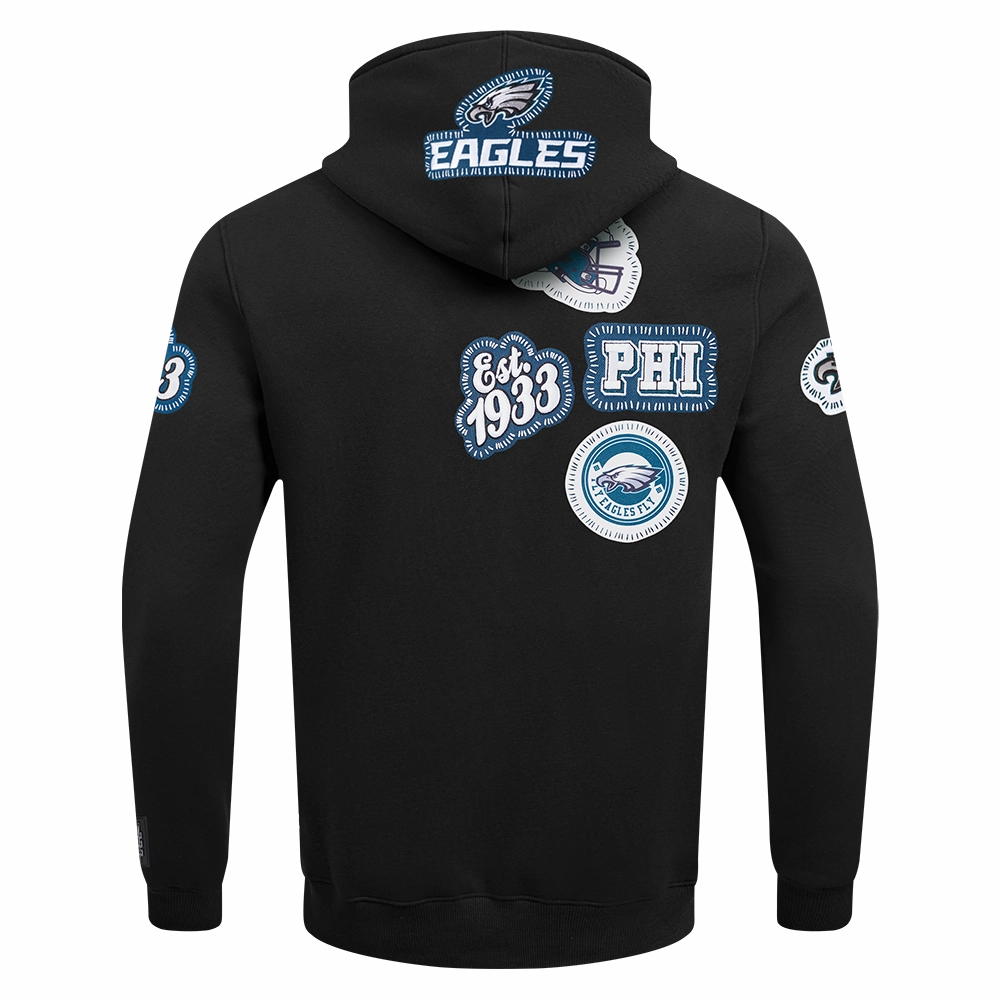 NFL PHILADELPHIA EAGLES DIY PICK STITCH MEN'S DOUBLE KNIT PULLOVER HOODIE (BLACK)