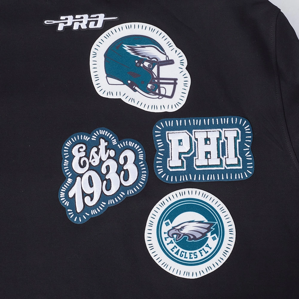 NFL PHILADELPHIA EAGLES DIY PICK STITCH MEN'S DOUBLE KNIT PULLOVER HOODIE (BLACK)