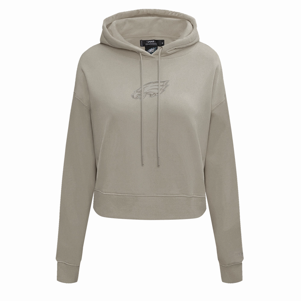 NFL PHILADELPHIA EAGLES NEUTRAL WOMEN'S CROPPED FLEECE PULLOVER HOODIE (TAUPE)