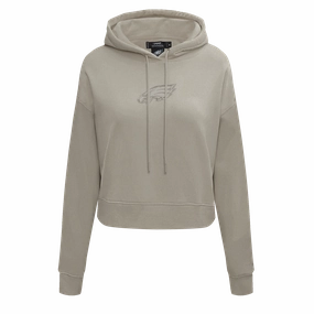 NFL PHILADELPHIA EAGLES NEUTRAL WOMEN'S CROPPED FLEECE PULLOVER HOODIE (TAUPE)