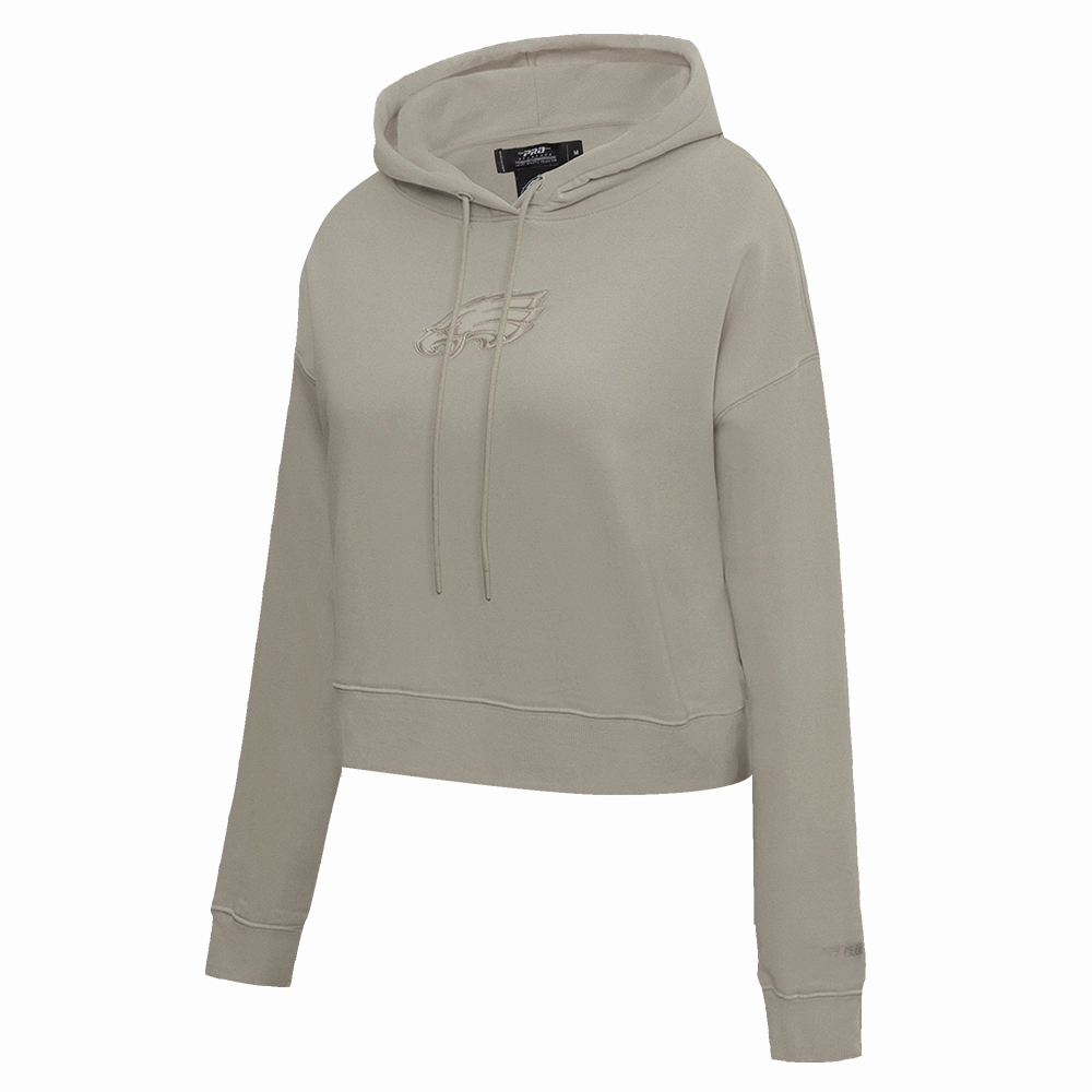 NFL PHILADELPHIA EAGLES NEUTRAL WOMEN'S CROPPED FLEECE PULLOVER HOODIE (TAUPE)