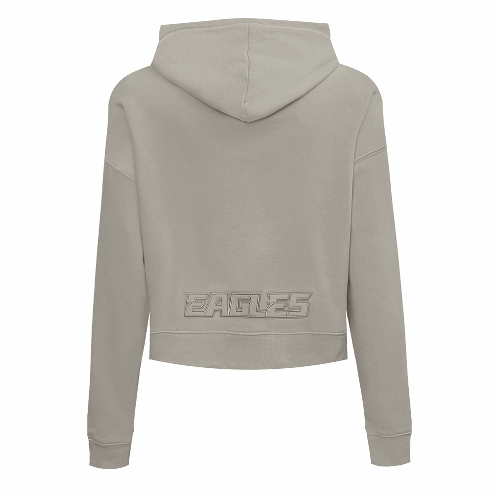NFL PHILADELPHIA EAGLES NEUTRAL WOMEN'S CROPPED FLEECE PULLOVER HOODIE (TAUPE)