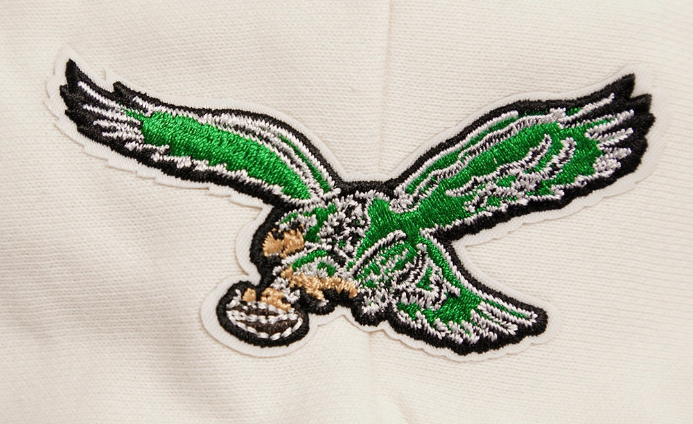 NFL PHILADELPHIA EAGLES RETRO CLASSIC WOMEN'S CROPPED PULLOVER HOODIE (EGGSHELL/KELLY GREEN)