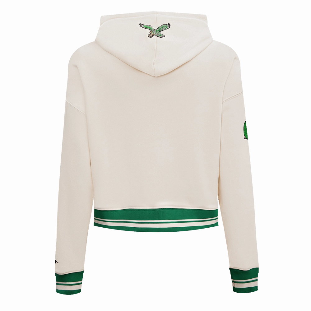 NFL PHILADELPHIA EAGLES RETRO CLASSIC WOMEN'S CROPPED PULLOVER HOODIE (EGGSHELL/KELLY GREEN)