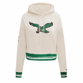 NFL PHILADELPHIA EAGLES RETRO CLASSIC WOMEN'S CROPPED PULLOVER HOODIE (EGGSHELL/KELLY GREEN)