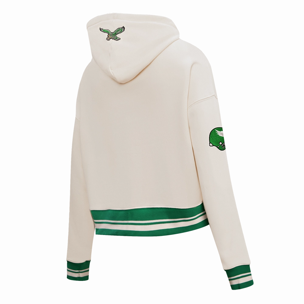 NFL PHILADELPHIA EAGLES RETRO CLASSIC WOMEN'S CROPPED PULLOVER HOODIE (EGGSHELL/KELLY GREEN)
