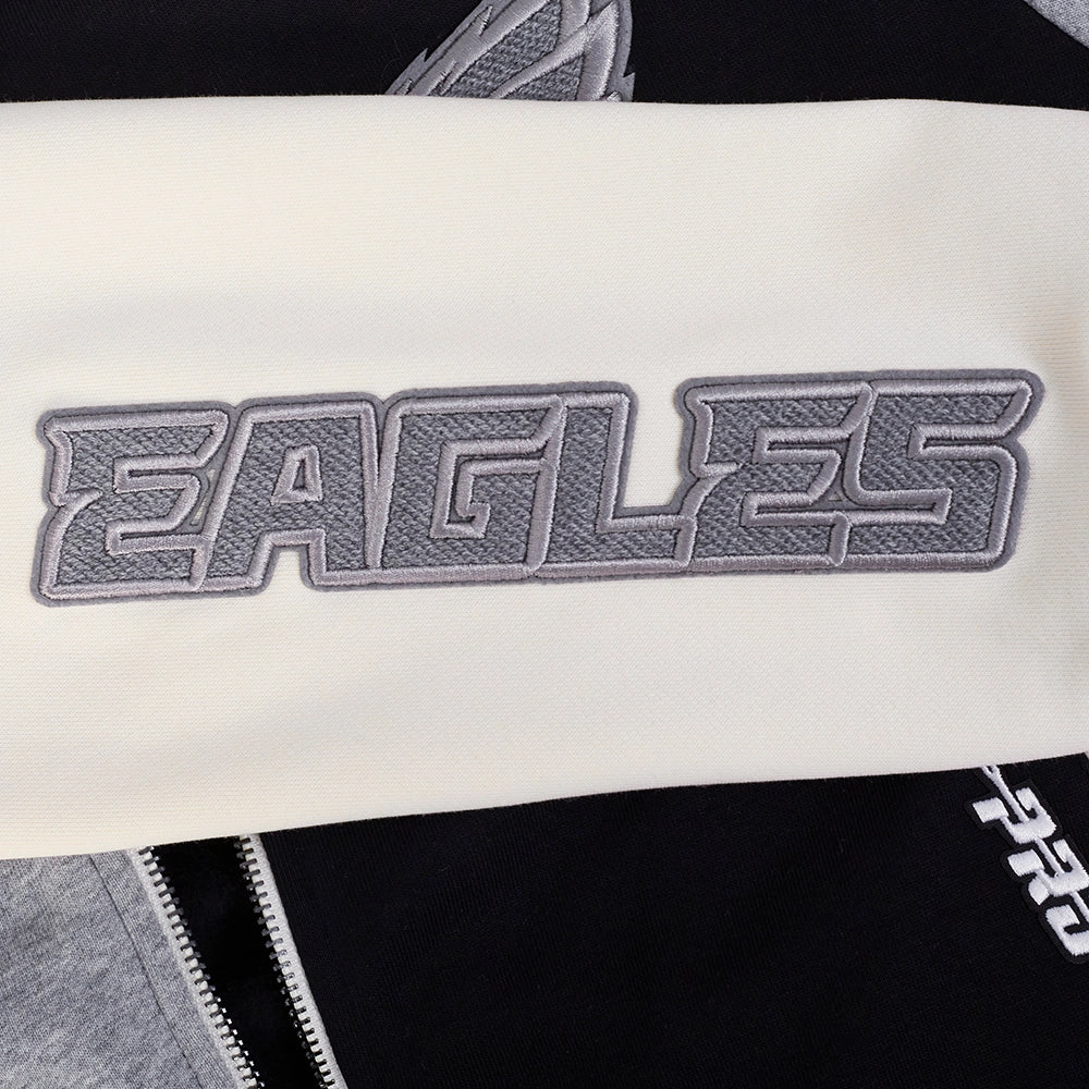NFL PHILADELPHIA EAGLES REVERSE FRENCH TERRY WOMEN'S COLOR BLOCK FLEECE FULL ZIP (BLACK/GRAY/EGGSHELL)