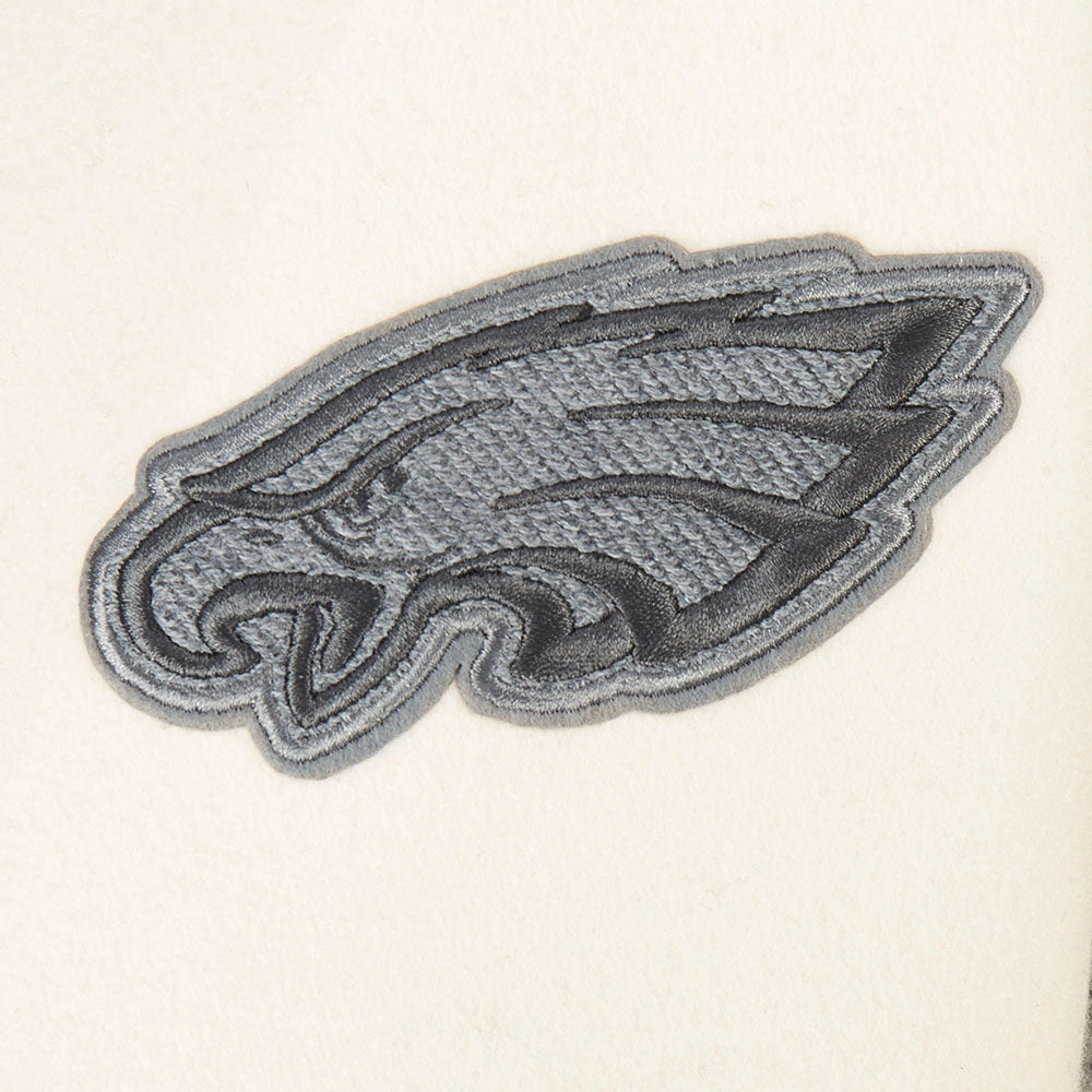 NFL PHILADELPHIA EAGLES REVERSE FRENCH TERRY WOMEN'S WOOL VARSITY JACK (BLACK/GRAY/EGGSHELL)