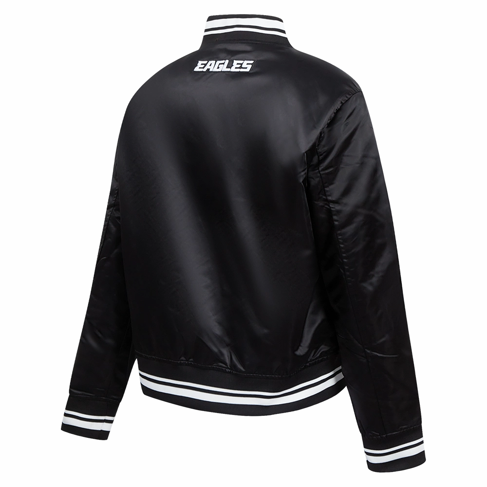 NFL PHILADELPHIA EAGLES SCRIPT TAIL WOMEN'S SATIN JACKET (BLACK)