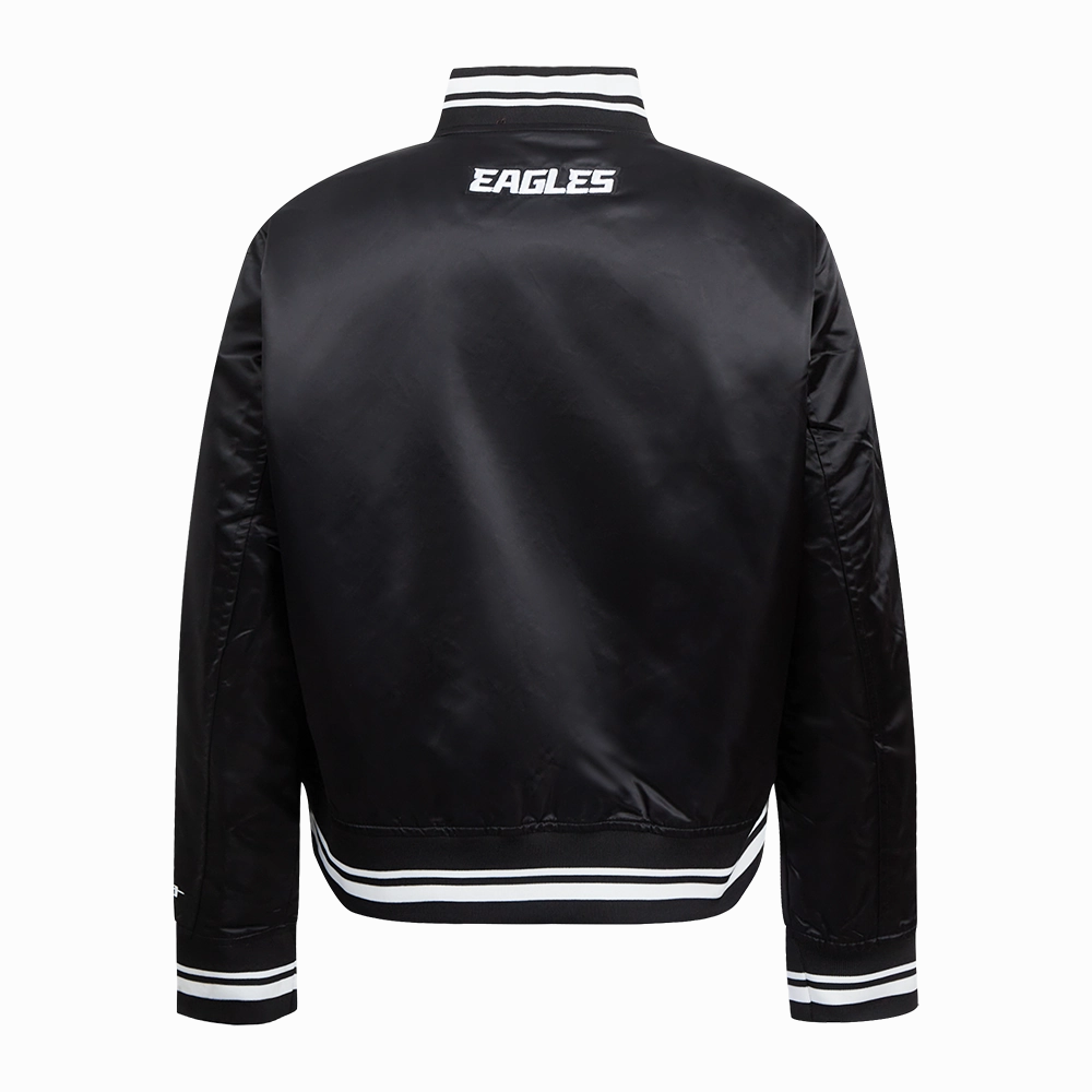 NFL PHILADELPHIA EAGLES SCRIPT TAIL WOMEN'S SATIN JACKET (BLACK)