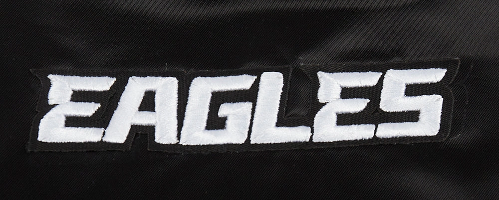 NFL PHILADELPHIA EAGLES SCRIPT TAIL WOMEN'S SATIN JACKET (BLACK)
