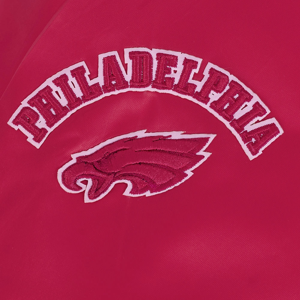 NFL PHILADELPHIA EAGLES TRIPLE PINK WOMEN'S SATIN JACKET (BEETROOT PURPLE)
