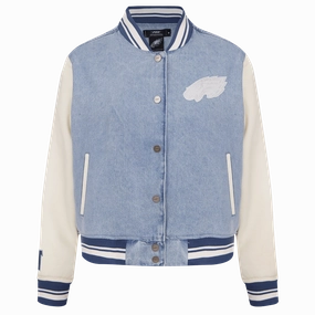 NFL PHILADELPHIA EAGLES VARSITY BLUES WOMEN'S W DENIM VARSITY JACKET (DENIM/LINEN)