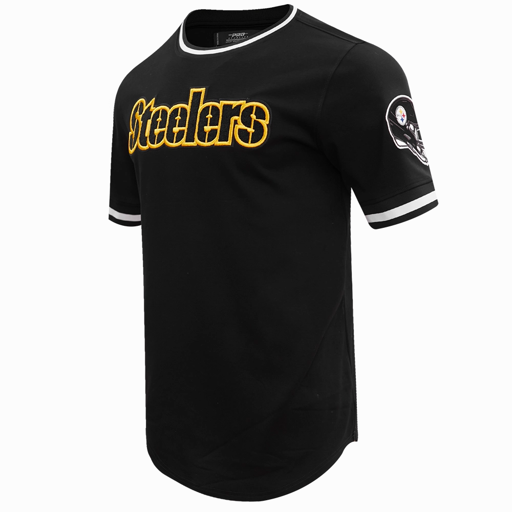 NFL PITTSBURGH STEELERS CLASSIC CHENILLE MEN'S DOUBLE KNIT TEE (BLACK)