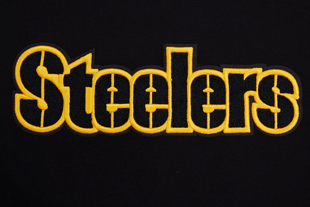 NFL PITTSBURGH STEELERS CLASSIC CHENILLE MEN'S DOUBLE KNIT TEE (BLACK)